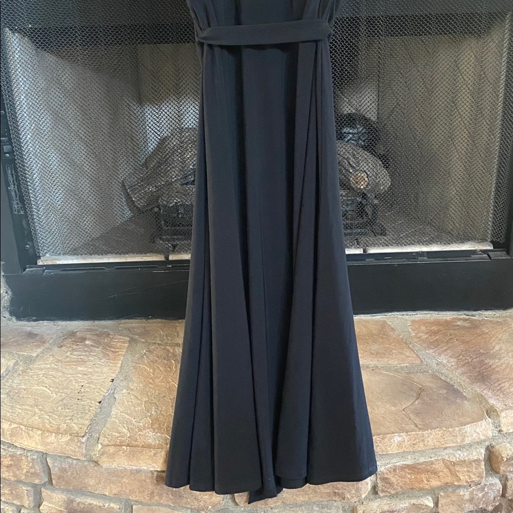 NWT Lauren Ralph Lauren Classic Black Dress with mesh draped neckline. Size 14 - Picture 4 of 13